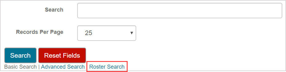 The Roster Search link is after the Advanced Search link.